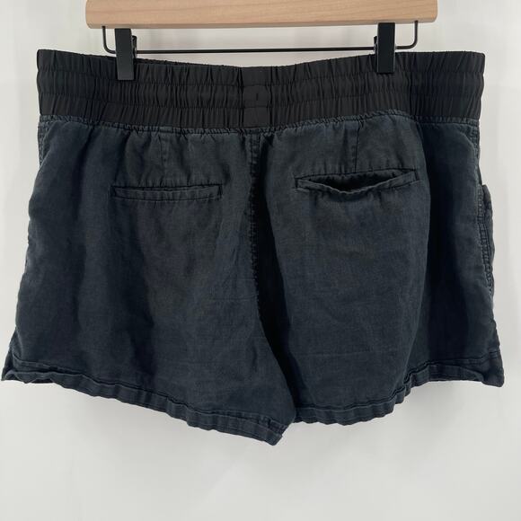 ATHLETA Cabo Shorts Size 16 100% Linen Washed Out Black Pull On Summer Casual - Picture 2 of 12